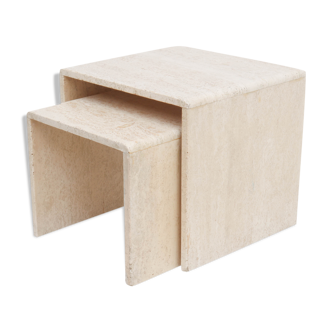 Set of two travertine side tables