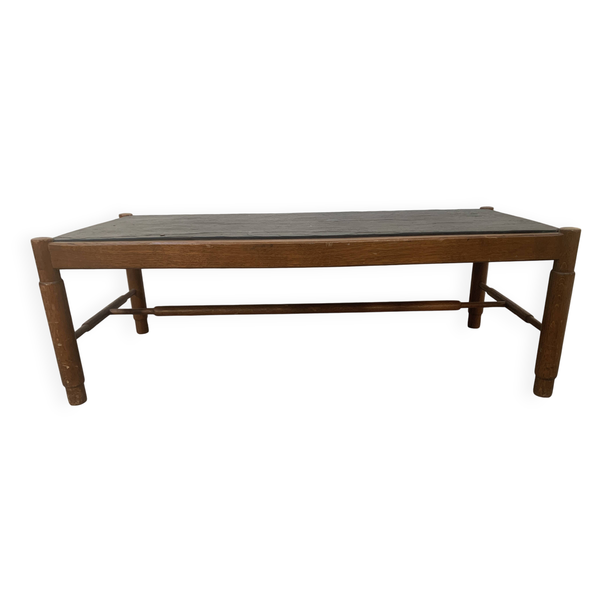 20th century oak coffee table with slate top