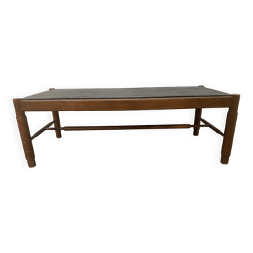 Table de salon en chêne et plateau d'ardoise XX siècle