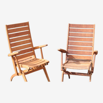 Paire de fauteuils de jardin teck années 50