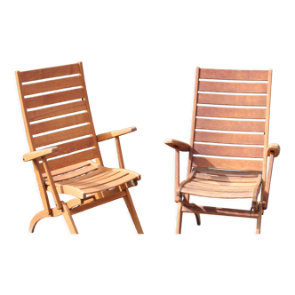 Paire de fauteuils de jardin teck années 50