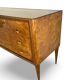 Veneered burl walnut chest of drawers with light warm brown glass top