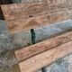Antique French park bench in cast iron and oak – Sea green patina, 220 cm