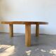 1950s round tripod oak coffee table