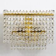 Pair of square wall sconces in gilded brass with hand-cut crystals, 1970s.