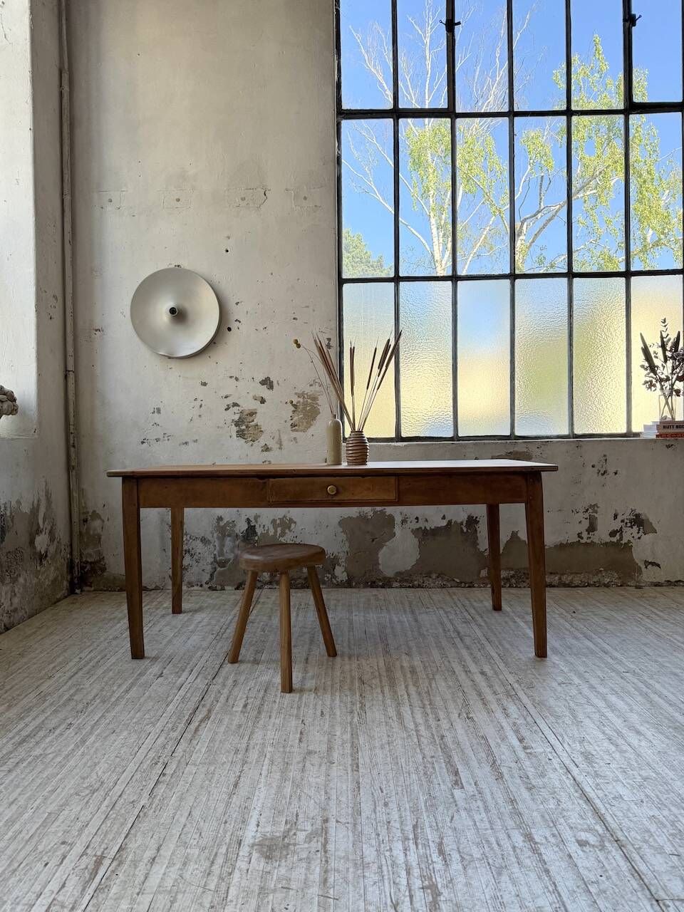 Cherry farmhouse table with spindle legs, 1950s