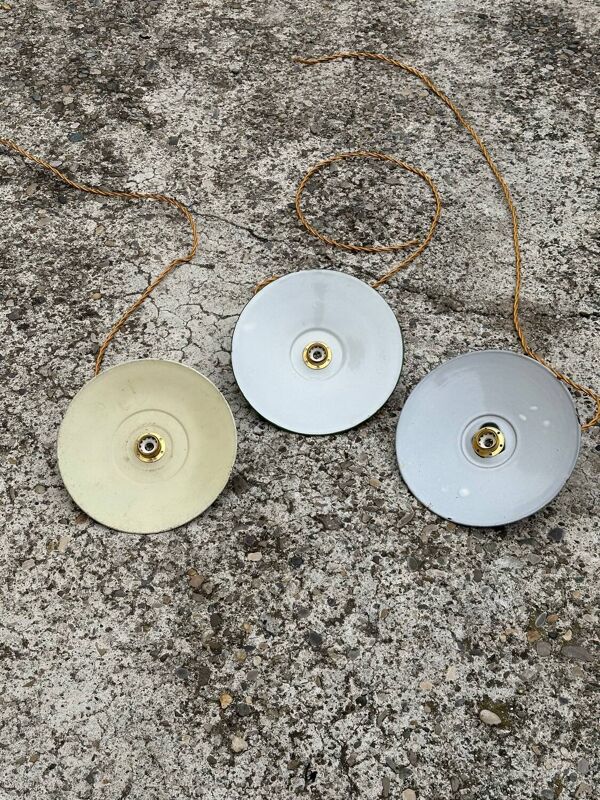 Lot 3 suspension abat jour tôle émaillée vintage ferme indus rétro