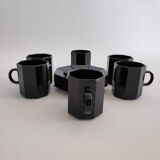 6 espresso coffee cups and their black saucers Octime Arcoroc