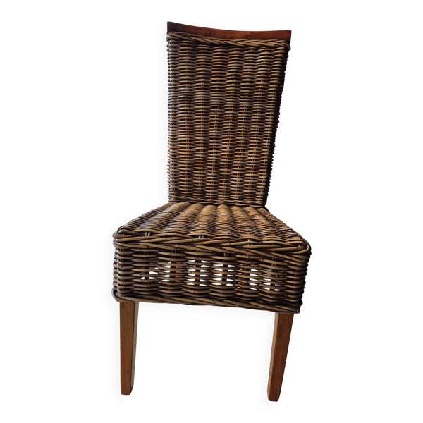 Chaise en bois et rotin
