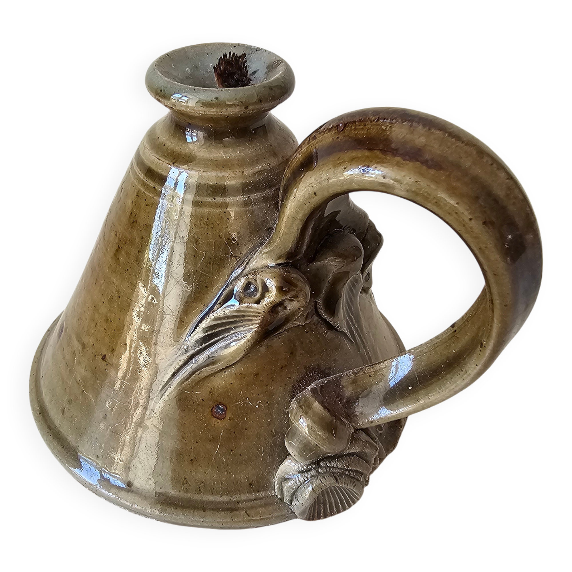 Ceramic candlestick signed Terre du Berry Les Chalets
