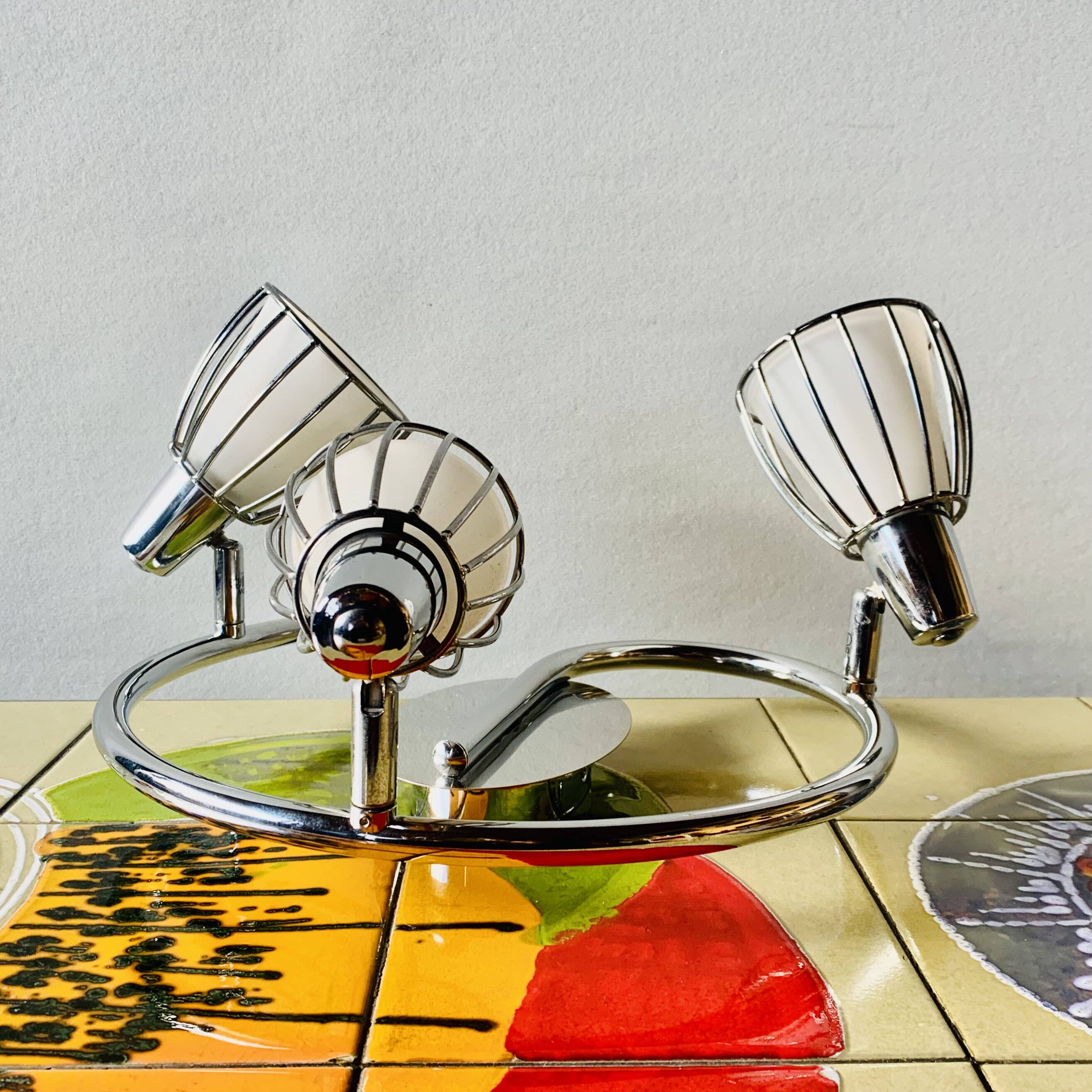 Vintage ceiling light with three adjustable spots in chrome metal