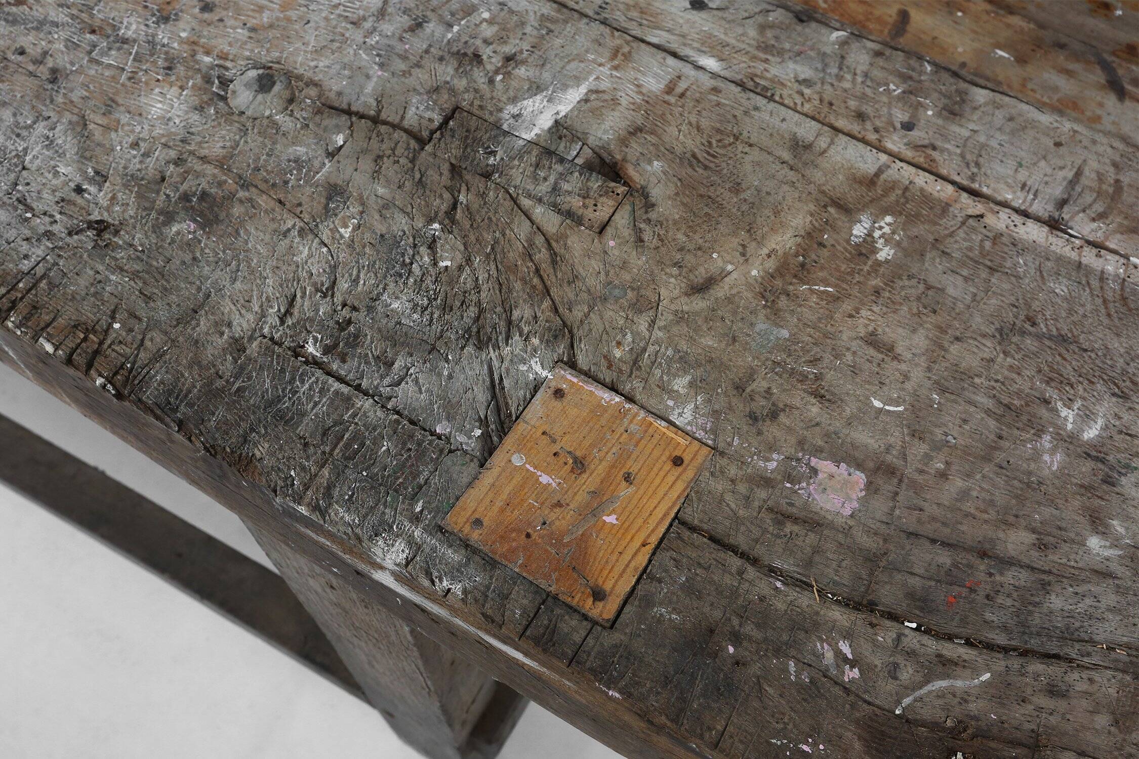 Industrial solid oak Workbench, Belgium ca. 1900