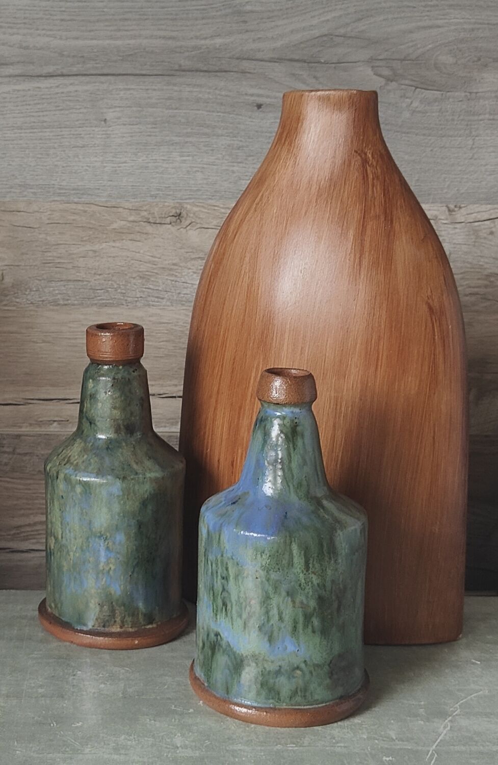 Dubois enameled stoneware bottle duo