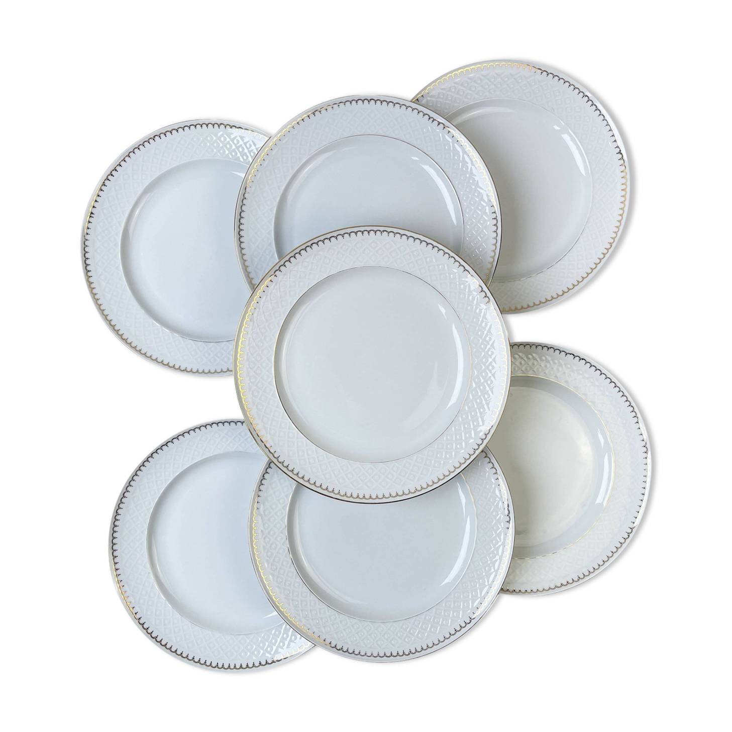 7 vintage flat plates in golden white porcelain BAVARIA model "Annabell"