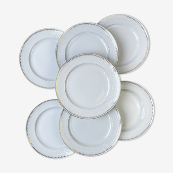 7 Assiettes plates vintage porcelaine blanche dorée BAVARIA modèle "Annabell"