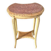 Patinated pedestal table in the transitional style of the 1900s with a marble top. Dimensions