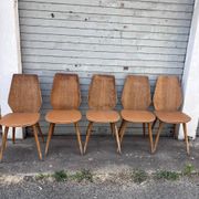 (Lot) 5 vintage wooden chairs attributed to Baumann (to be restored)