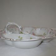 Numbered decorated porcelain quarter dish for hors d'oeuvre or other