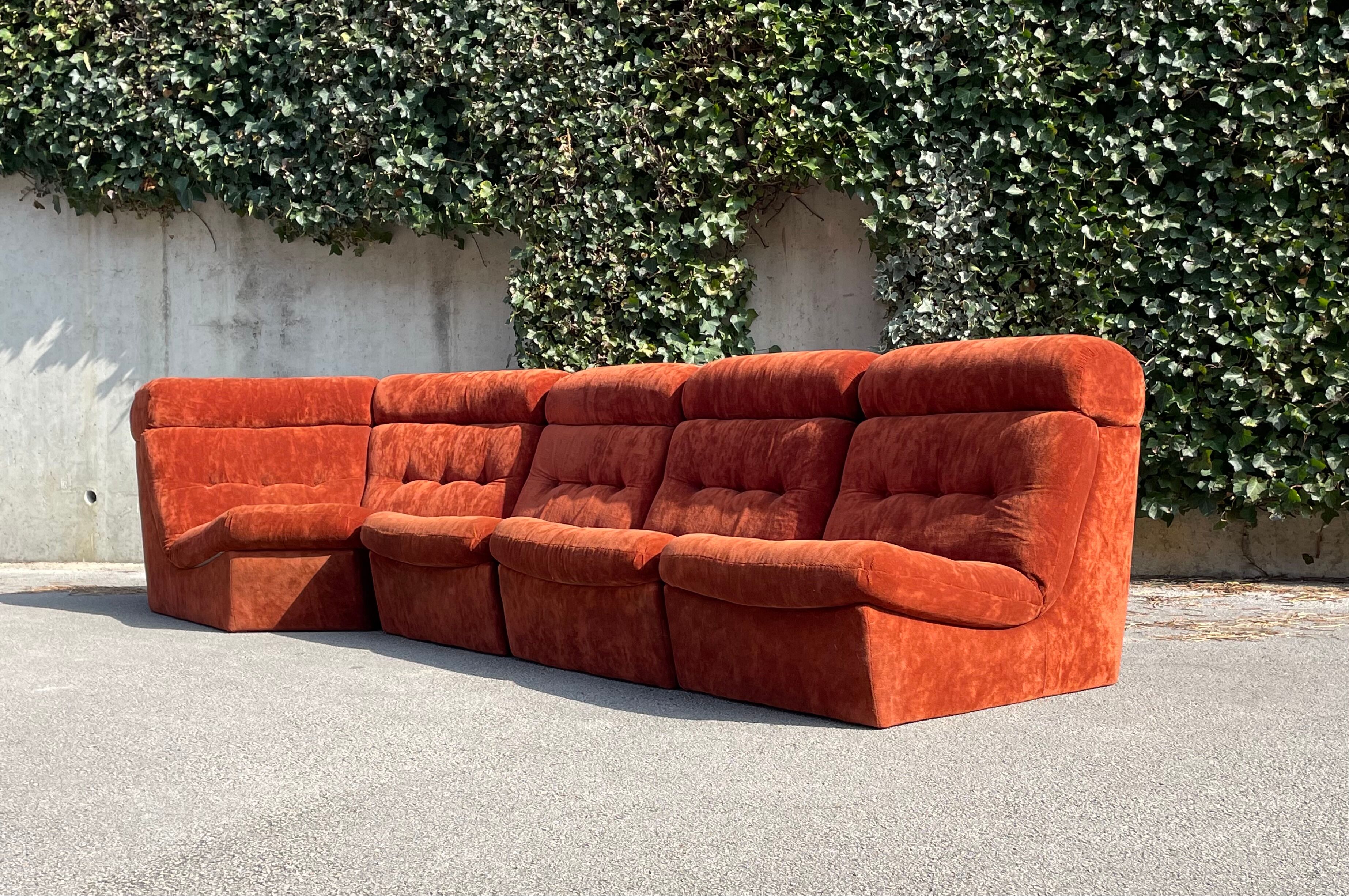 Modular sofa in rusty velvet, France 1970s