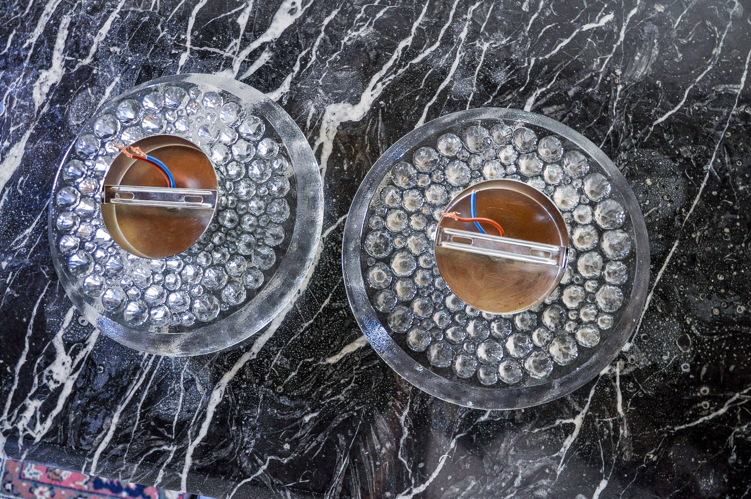 Pair of Space-age wall lights by Peill & Putzler, blown Murano glass, Germany, 1970