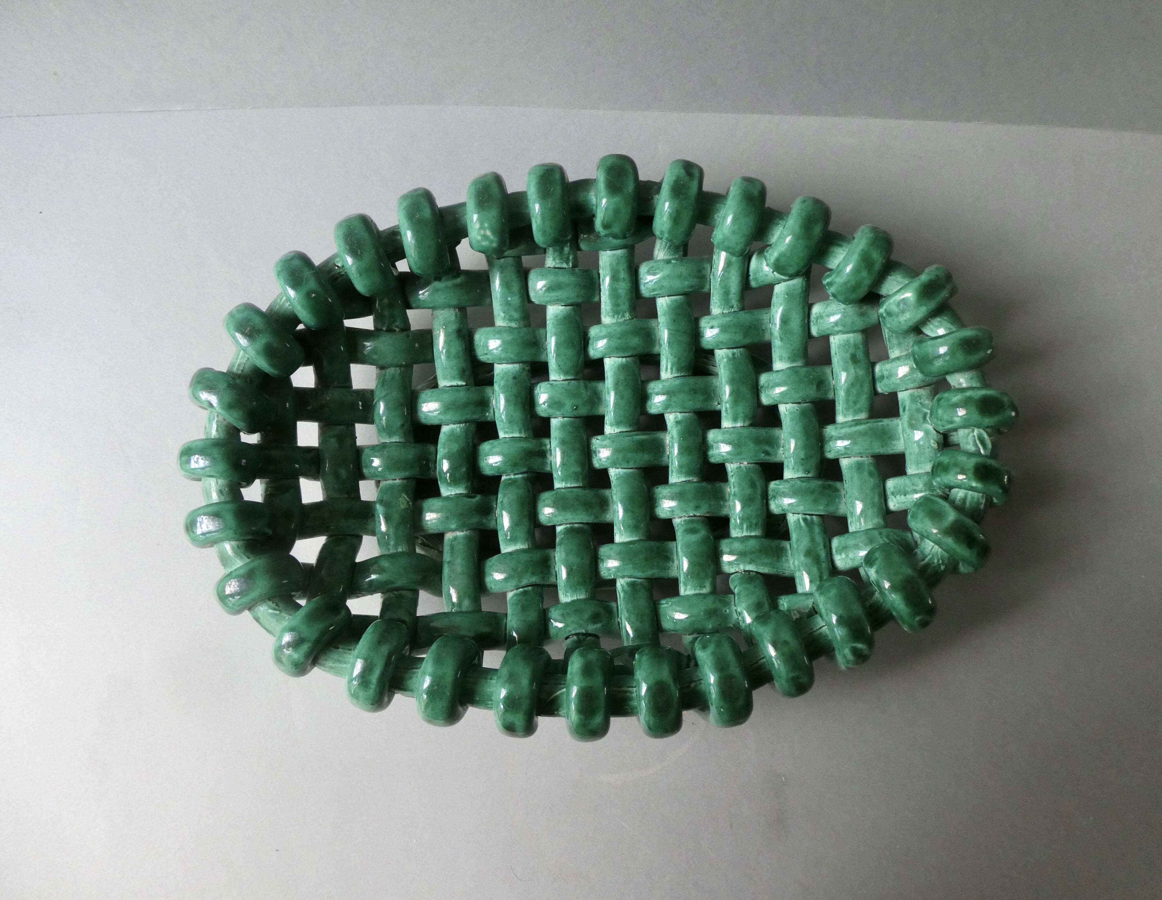 Woven ceramic basket signed Jérome Massier Vallauris