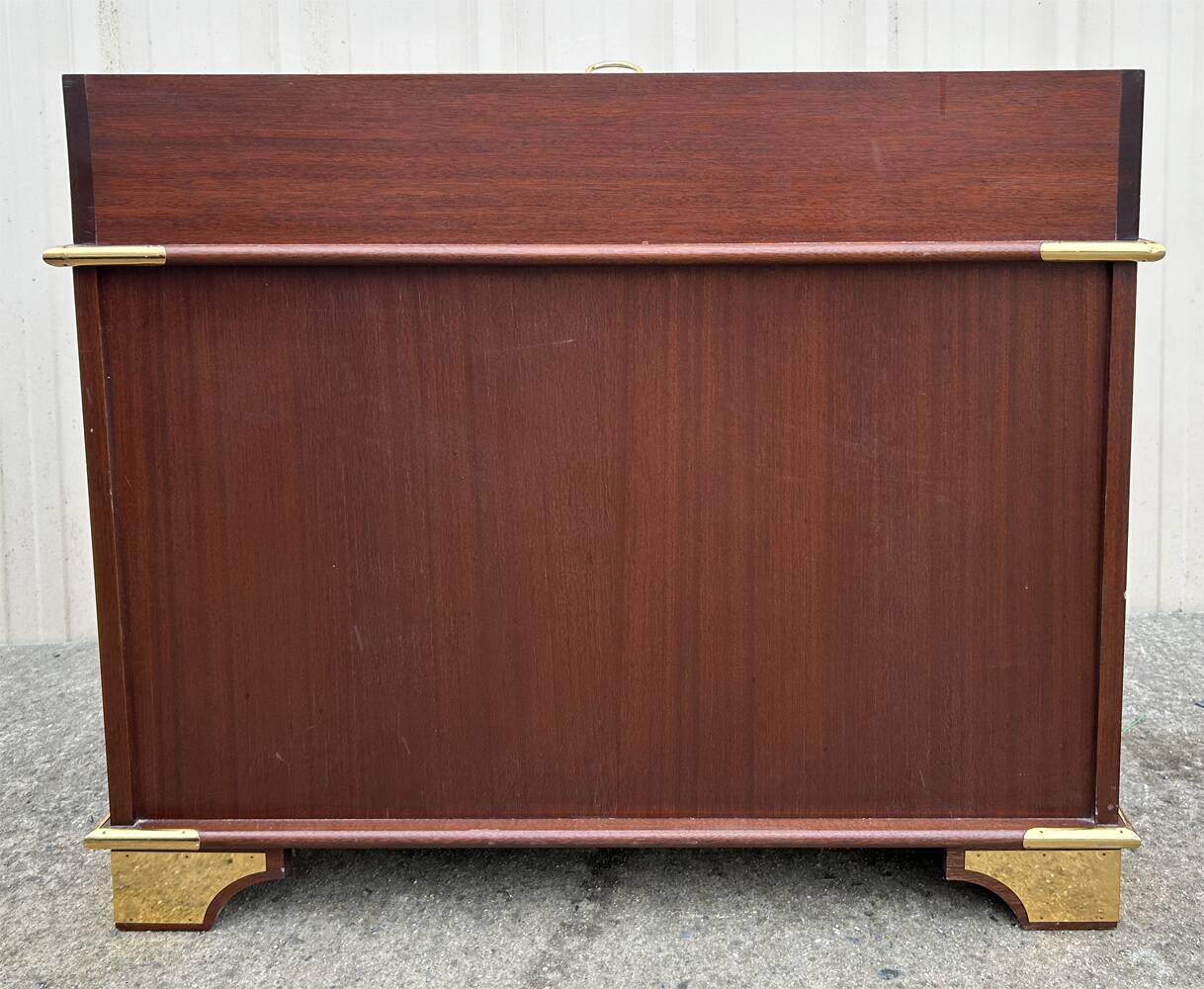 Vintage navy wood scriban chest of drawers and chair