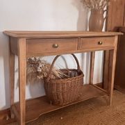 Old solid wood console with 2 drawers.