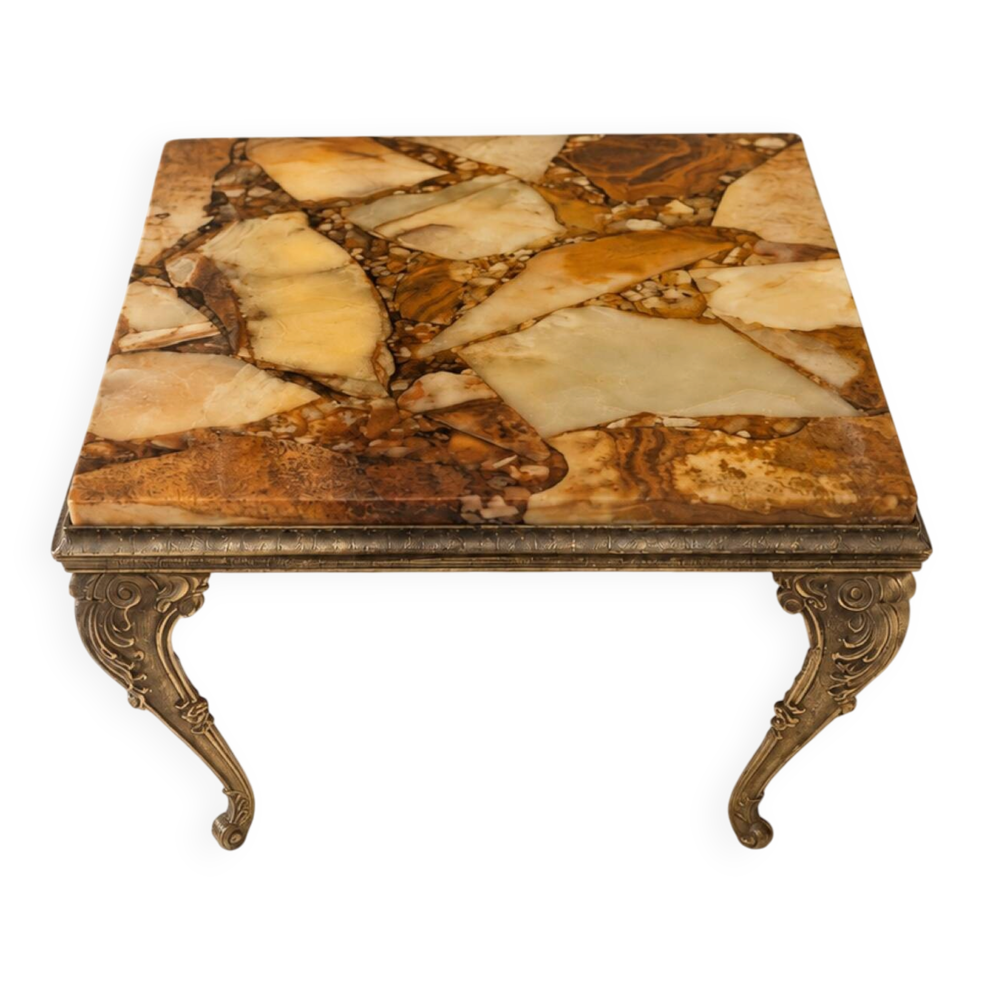 Table d’appoint vintage en marbre et finition bronze, style Louis XV