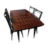 Lacquered table and 4 chairs of the brand NF Meuble