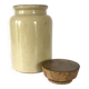 Stoneware grease pot, wooden cap