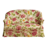 Canapé crapaud ancien rénové – tissu schintz aux pivoines et chinoiseries