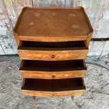 Antique Nightstand Louis XV Style Inlay Wood 3 Drawers Wine