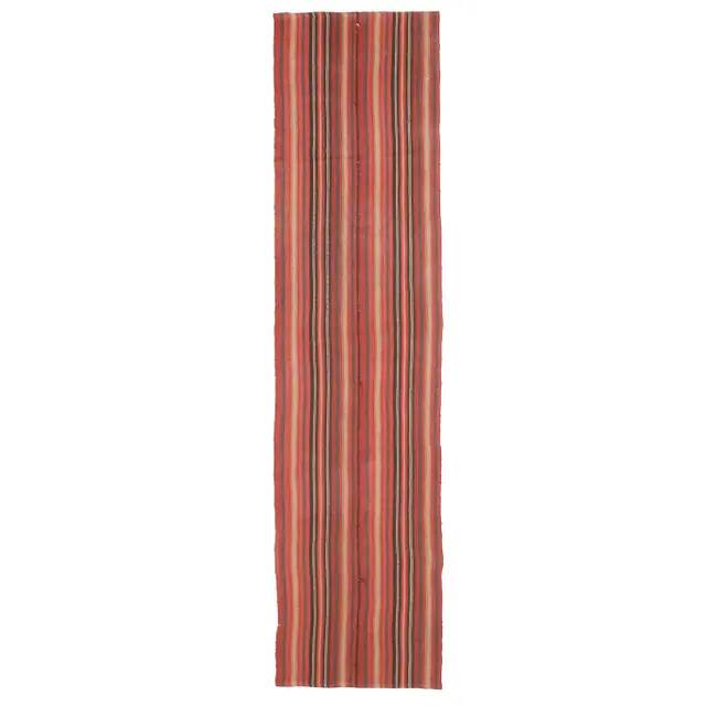 Vintage Turkish hand-knotted wool cotton red kilim runner rug 75x312