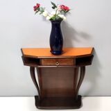 Beech and Walnut Root Console Table with an Orange Glass Top, Italy
