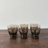 Set of 6 vintage 70s glasses with smoked grey ring feet