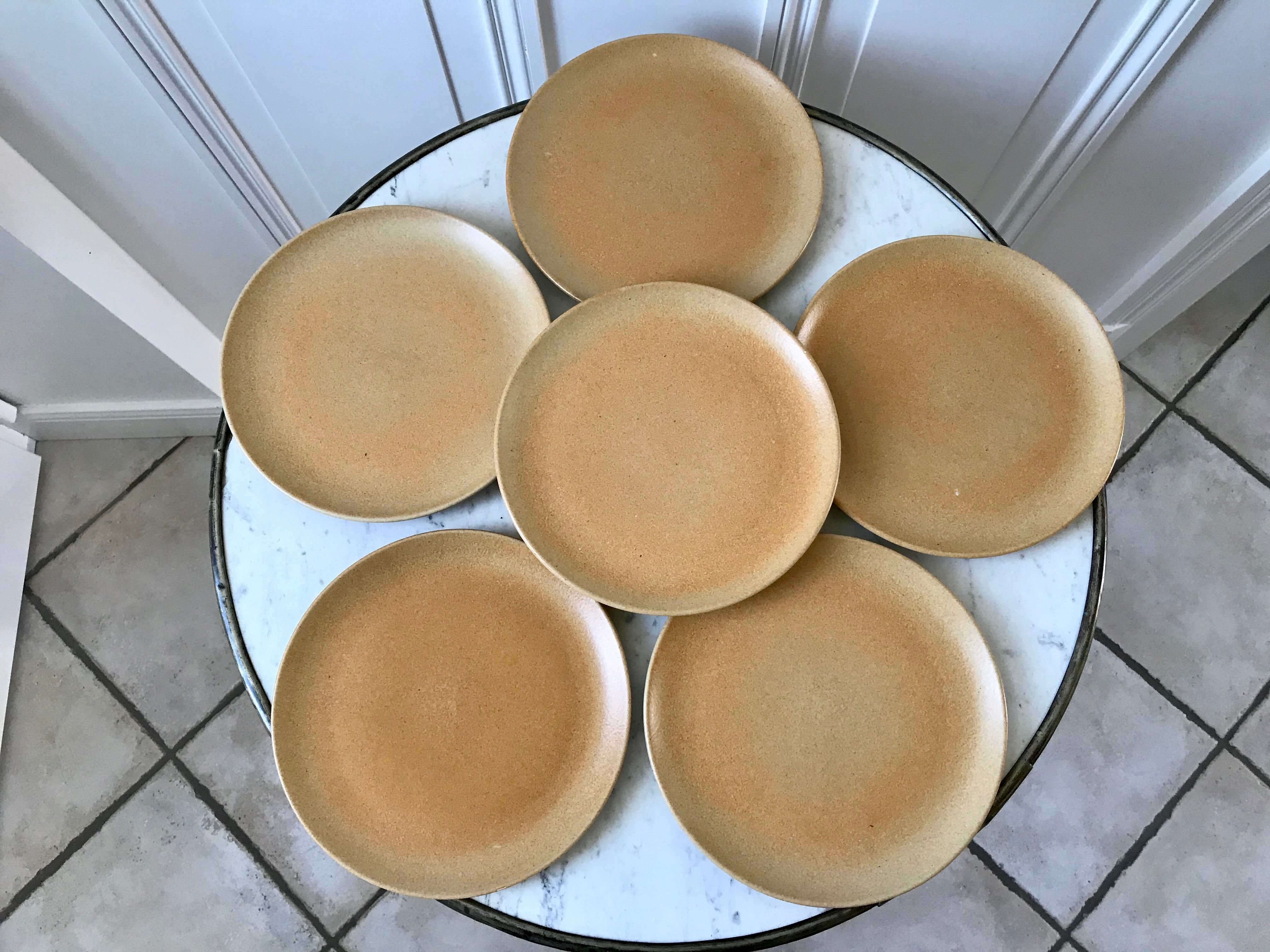 Set of 6 70s stoneware dessert plates