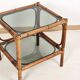 Bedside table or coffee table in bamboo and smoked glass, double top, 70s