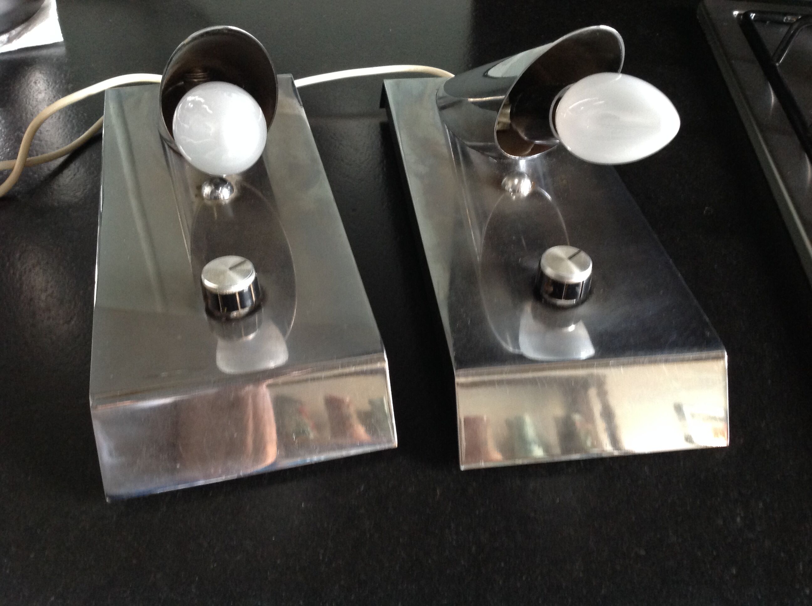 Pair of vintage chrome lamps, 70s