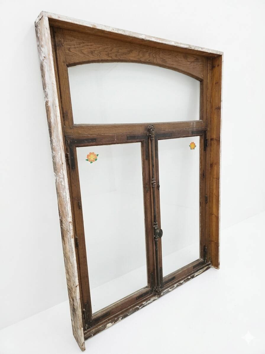 Pair of solid oak windows from the early 20th century.