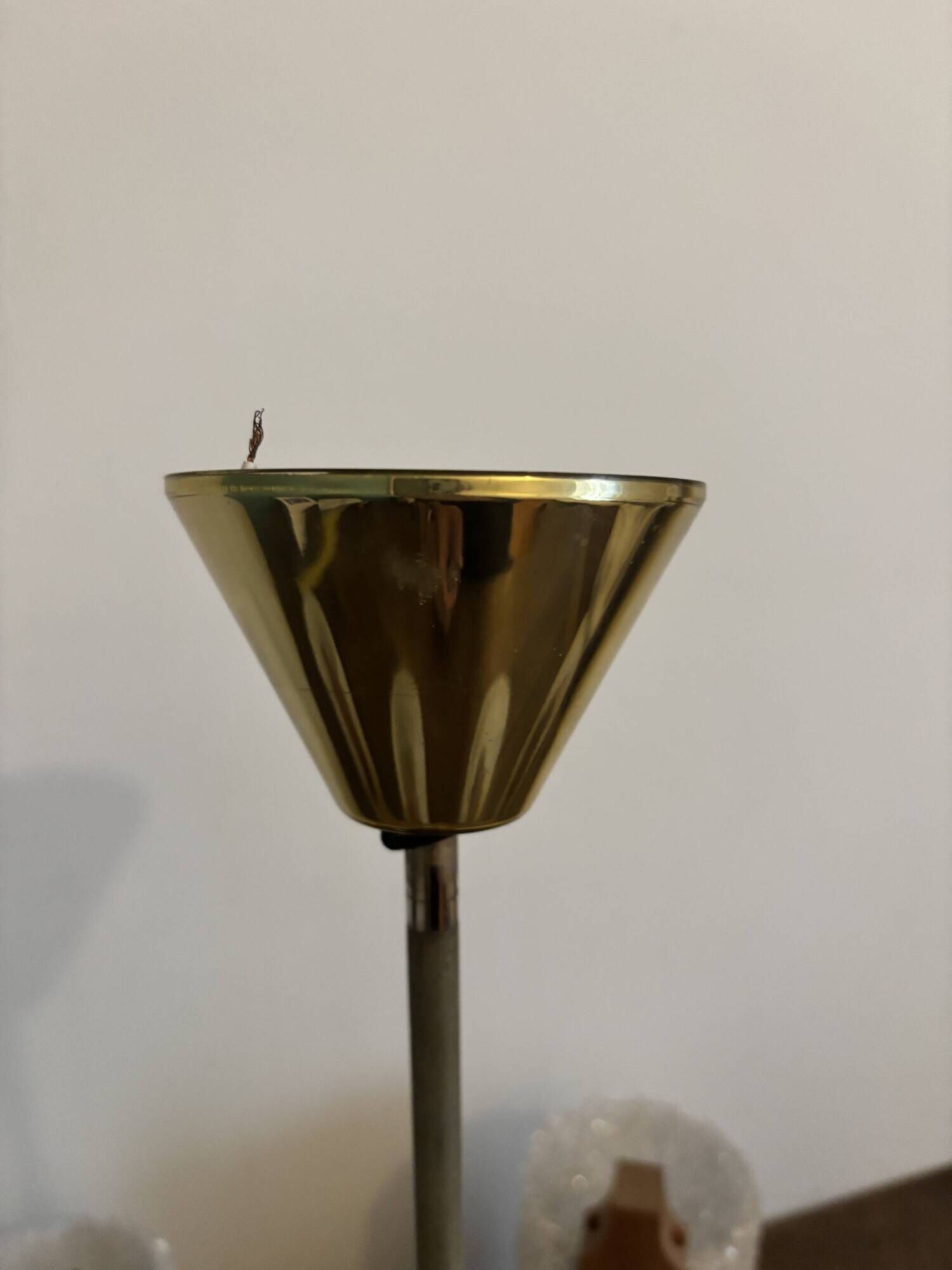 Vintage Scandinavian chandelier 6 lights – Wood and frosted Perspex – 1960s/70s