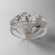 Transparent Murano Glass Bowl, Large Tri-lobed Triangle, Clear Glass with Bubbles, 1970s Italian Mid-Century Design