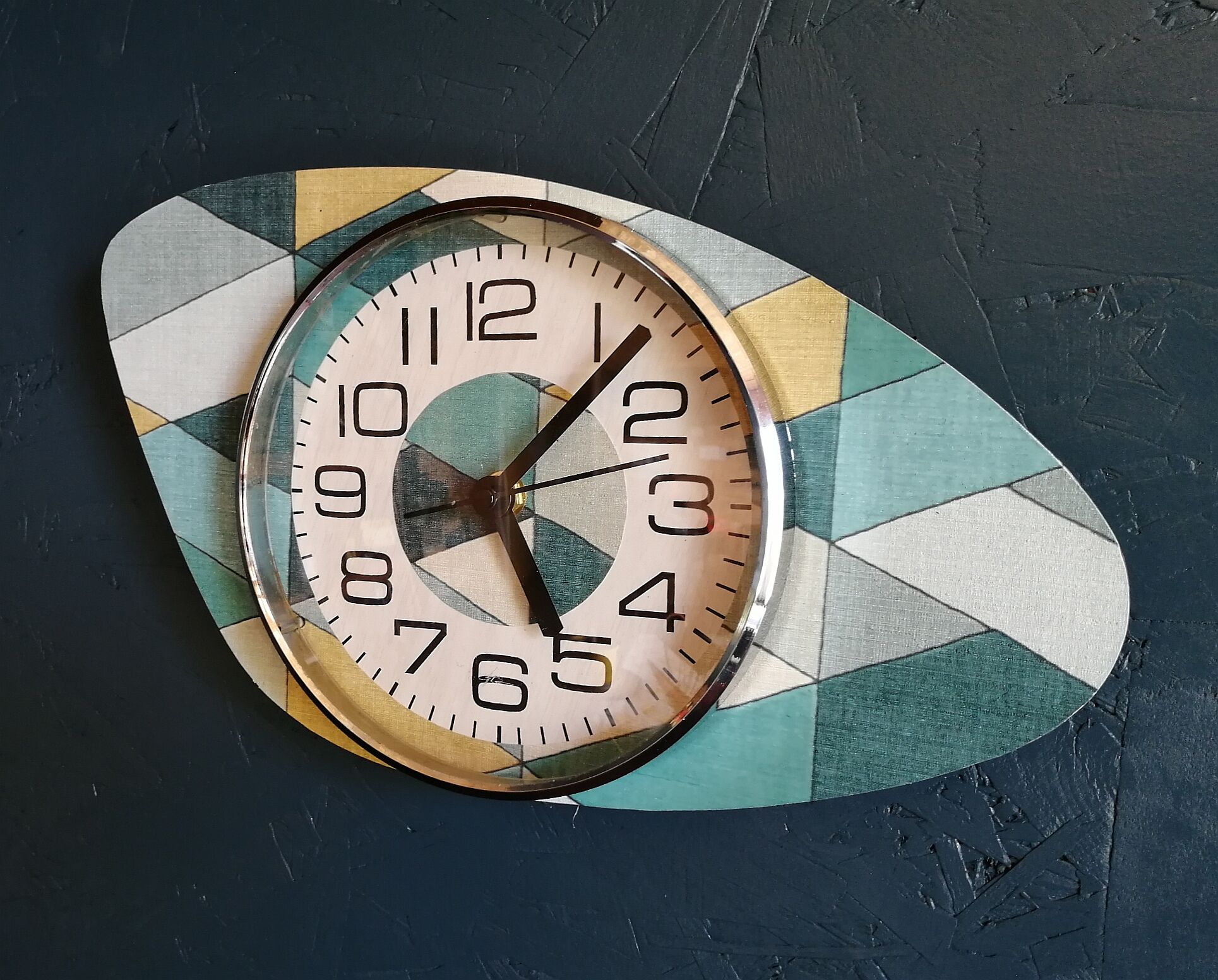 Clock formica vintage asymmetrical silent wall clock "Diamonds"