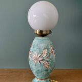 Lampe vintage en céramique et opaline blanche.