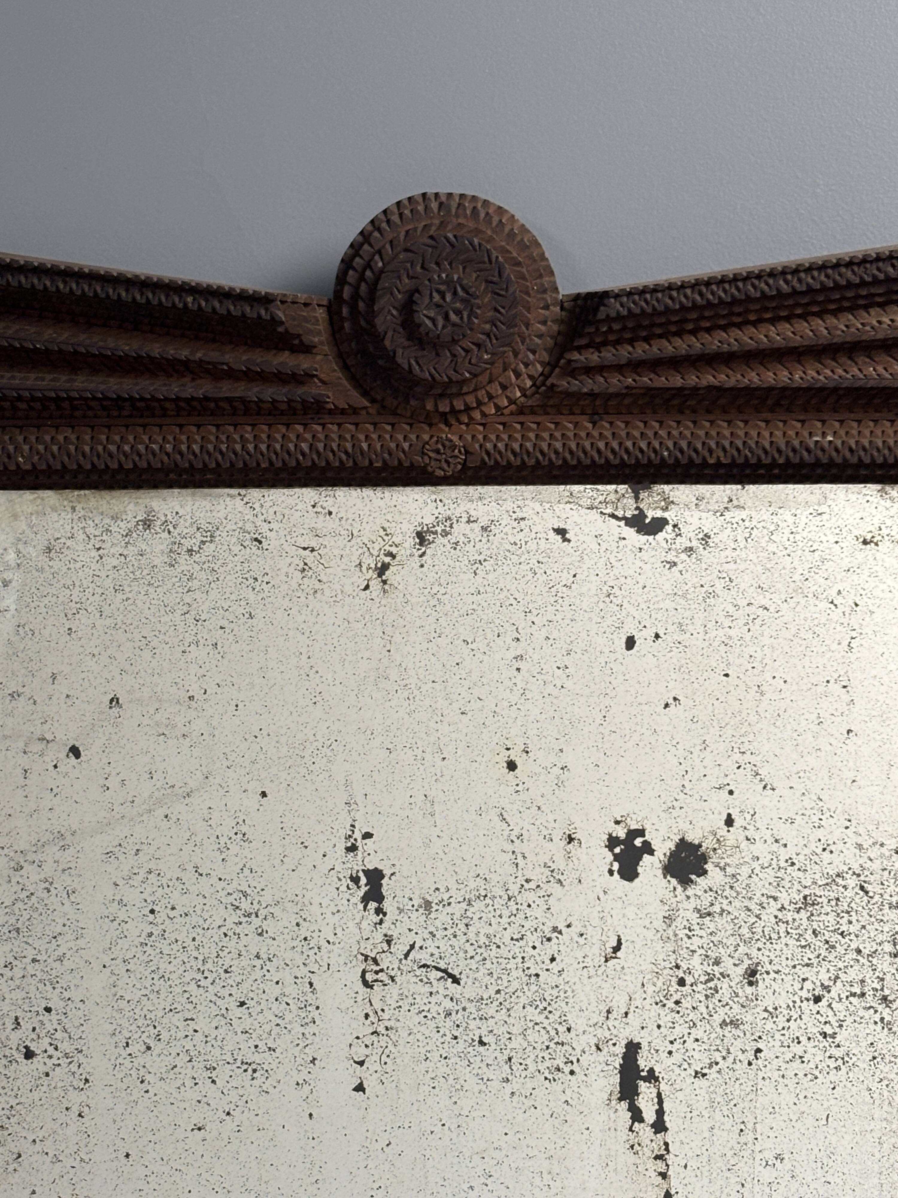 Antique tramp art folk art distressed mirror, Austria ca 1900s