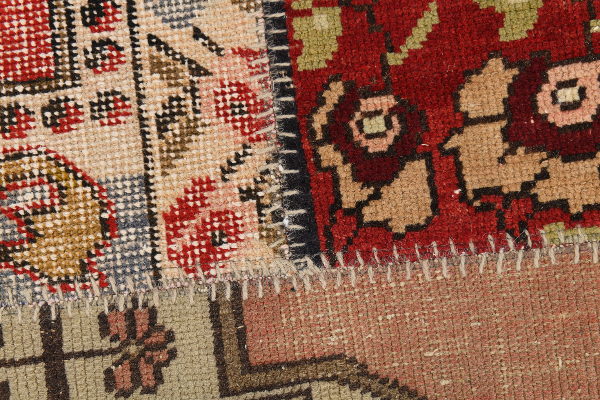 5x8 Neutral Red Beige Oushak Patchwork Rug 245x168Cm