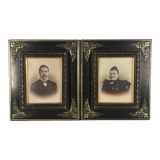 Paire de portraits photographiés (1899) dans cadre Napoléon III