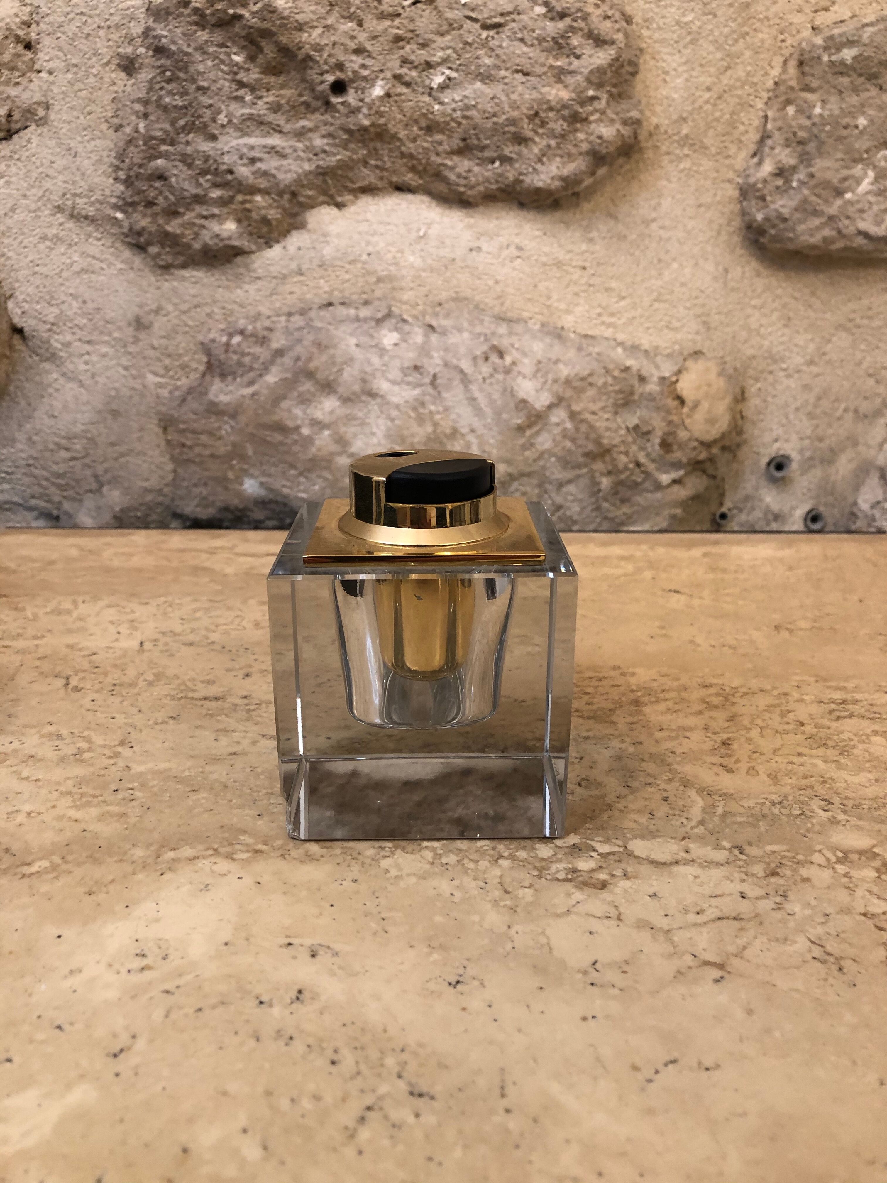 Transparent and gold glass table lighter - 70s