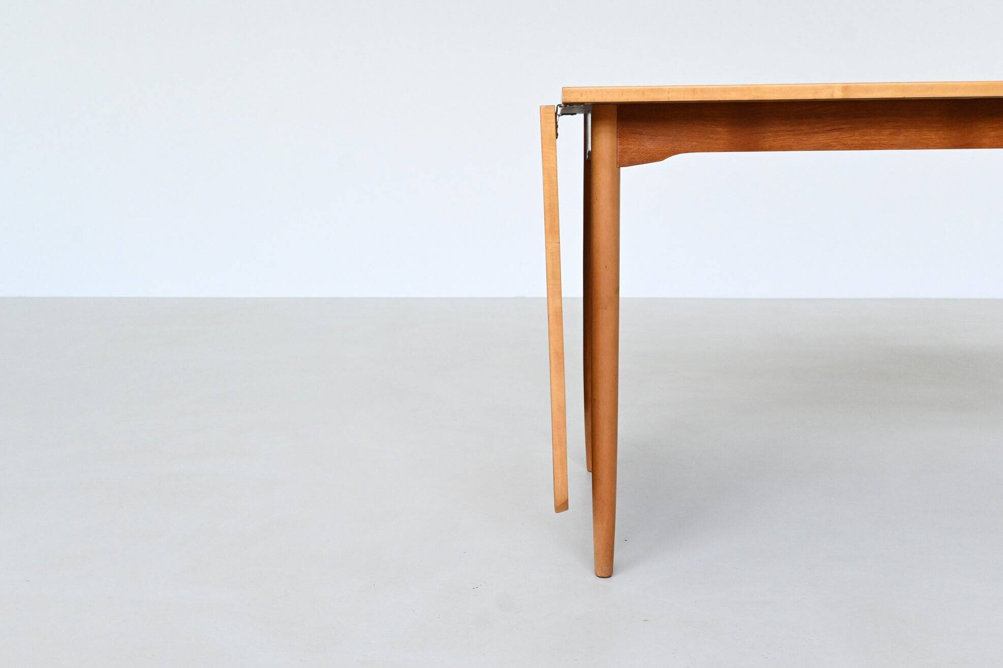 Hans Wegner drop-leaf dining table in beach and teak Denmark 1950