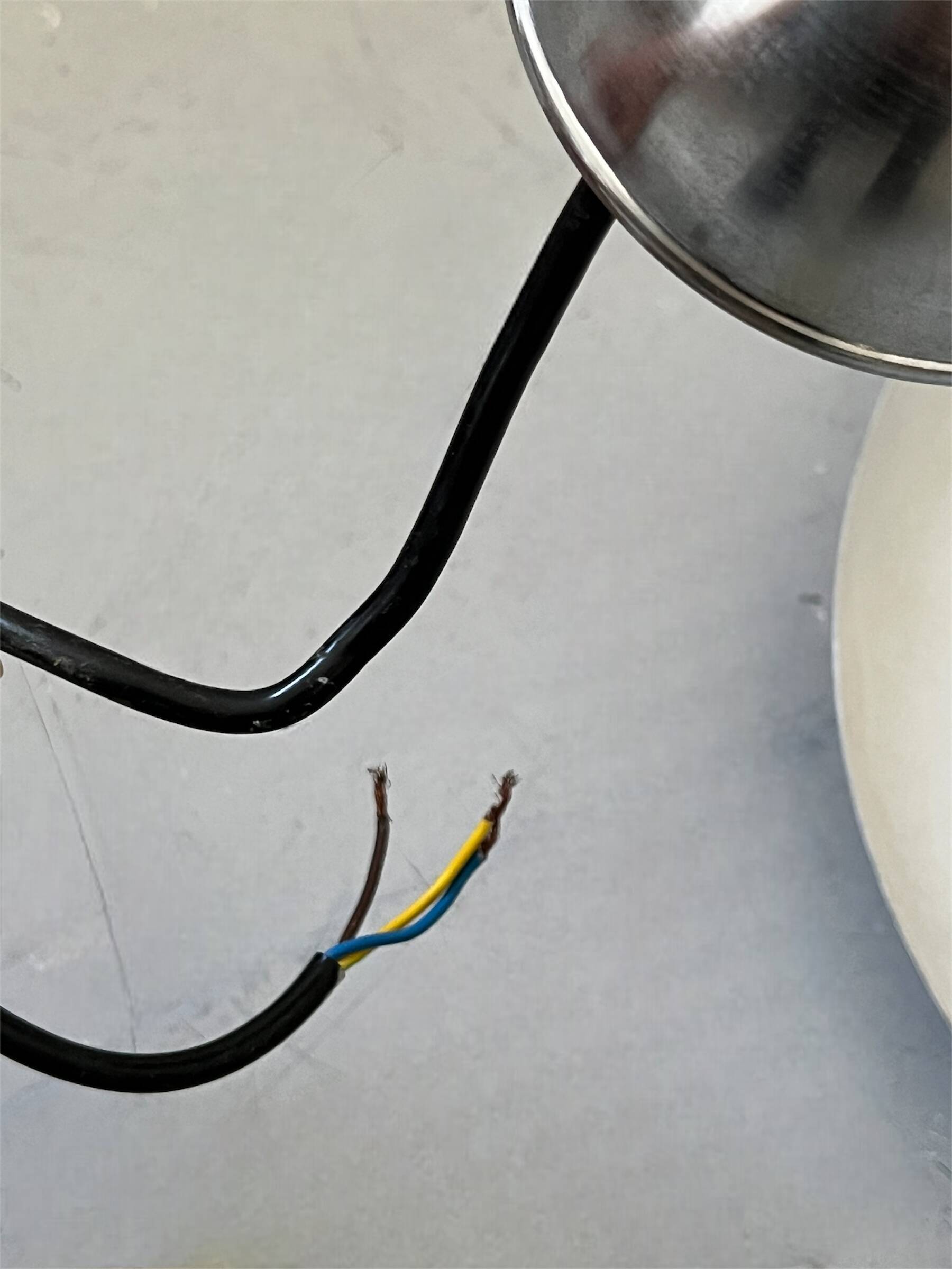 "Les Actuelles" chrome metal arc design pendant light by Lucien Gau, Paris 1960