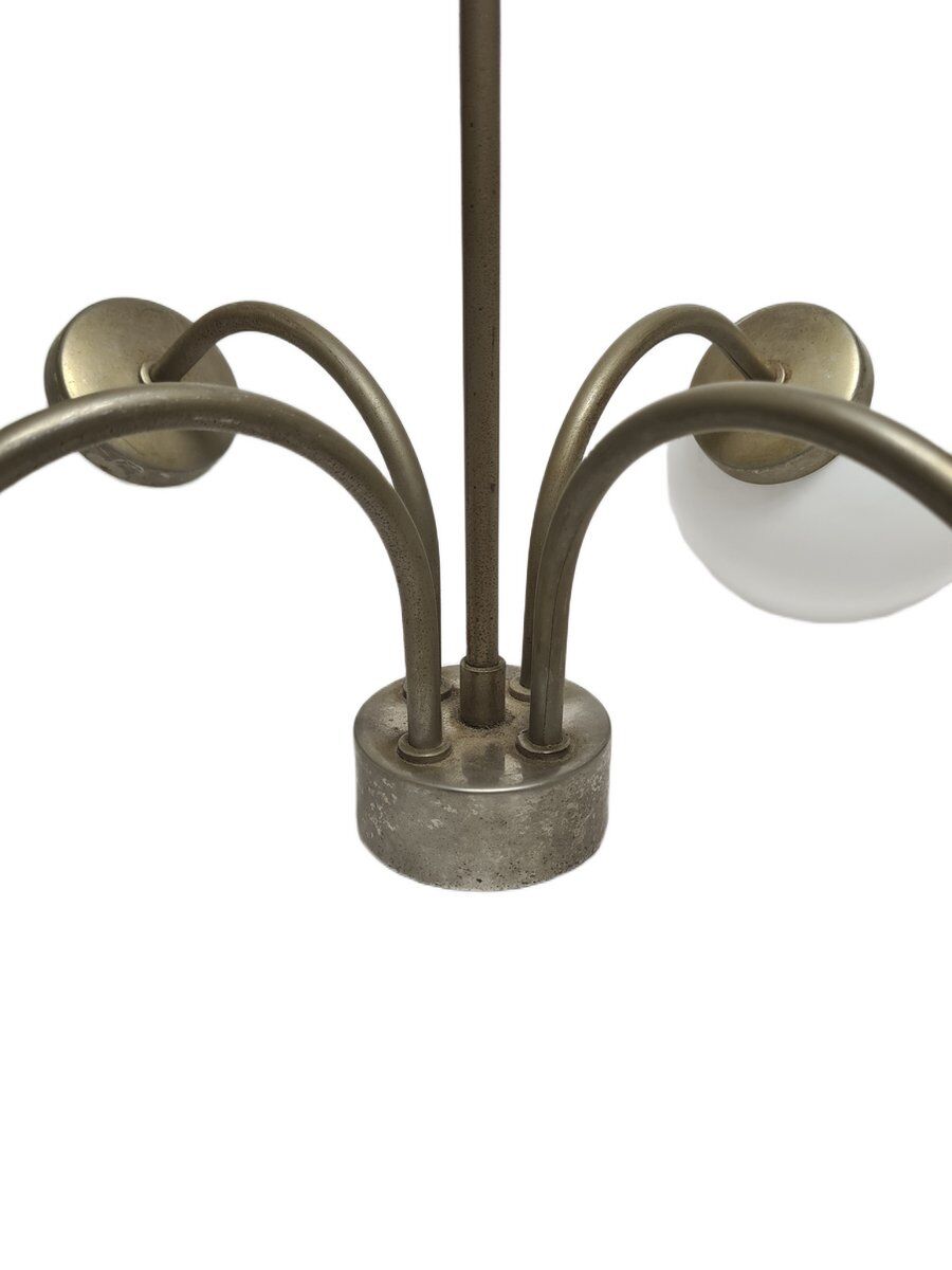 Postmodern brass and glass chandelier, Poland, 1970s